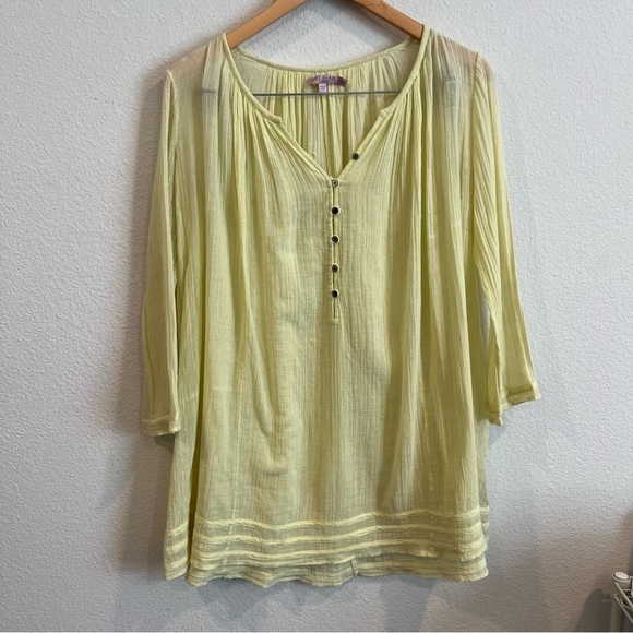 Calypso St. Barth yellow 100% Ottomans light gauzy long sleeve blouse xxsmall - Picture 1 of 12